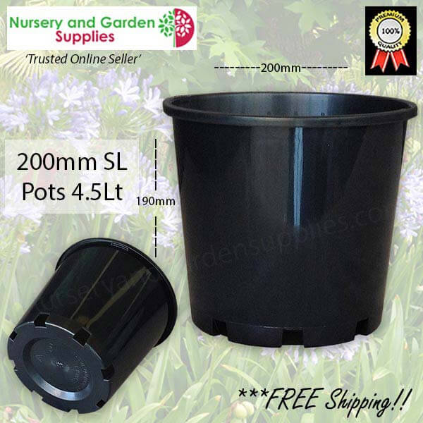200mm Plastic Plant Pot 8" Standard Height Black - for more info go to nurseryandgardensupplies.com.au