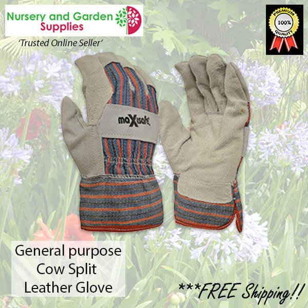 Cow split Leather Palm Glove with Safety Cuff - for more info go to nurseryandgardensupplies.com.au